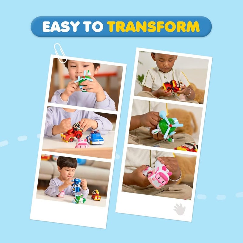 Robocar Poli روبوت متحول 4" - سيارة بولي المتحولة، مجموعة لعب مركبة الطوارئ الشرطية، لعبة تعليمية STEM للأطفال في مرحلة ما قبل المدرسة، هدية مثالية للعطلات وأعياد الميلاد للأطفال من 3 سنوات فما فوق - Image 4